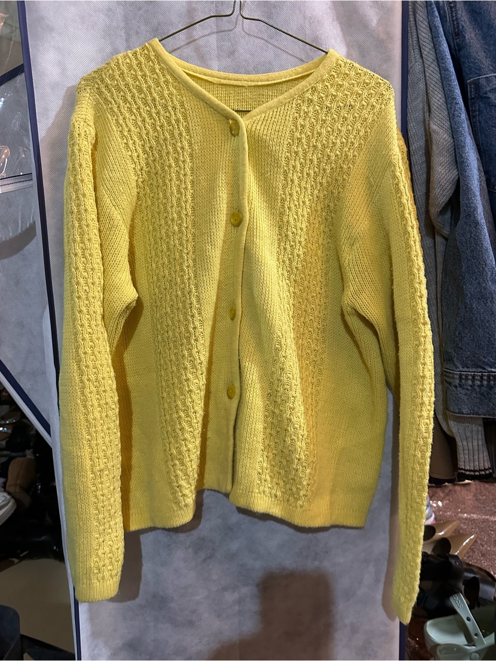 Vintage Butter Yellow Knit Button-Front Women's Sweater Cardigan - Picture 2 of 6